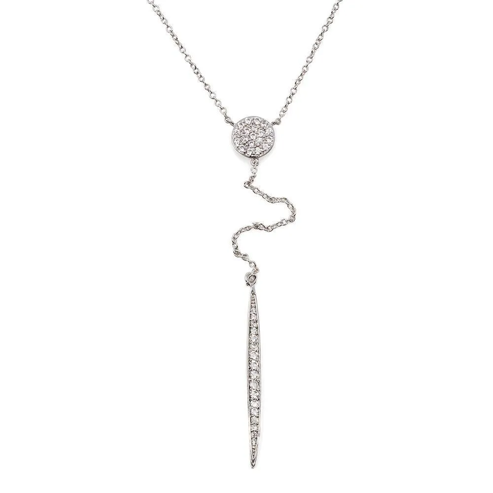 16 Inch Rhodium Plated CZ Stiletto Chain Drop Necklace