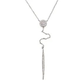 16 Inch Rhodium Plated CZ Stiletto Chain Drop Necklace