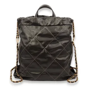 22 Large Black with White Stitches Backpack in Calfskin, Gold hardware