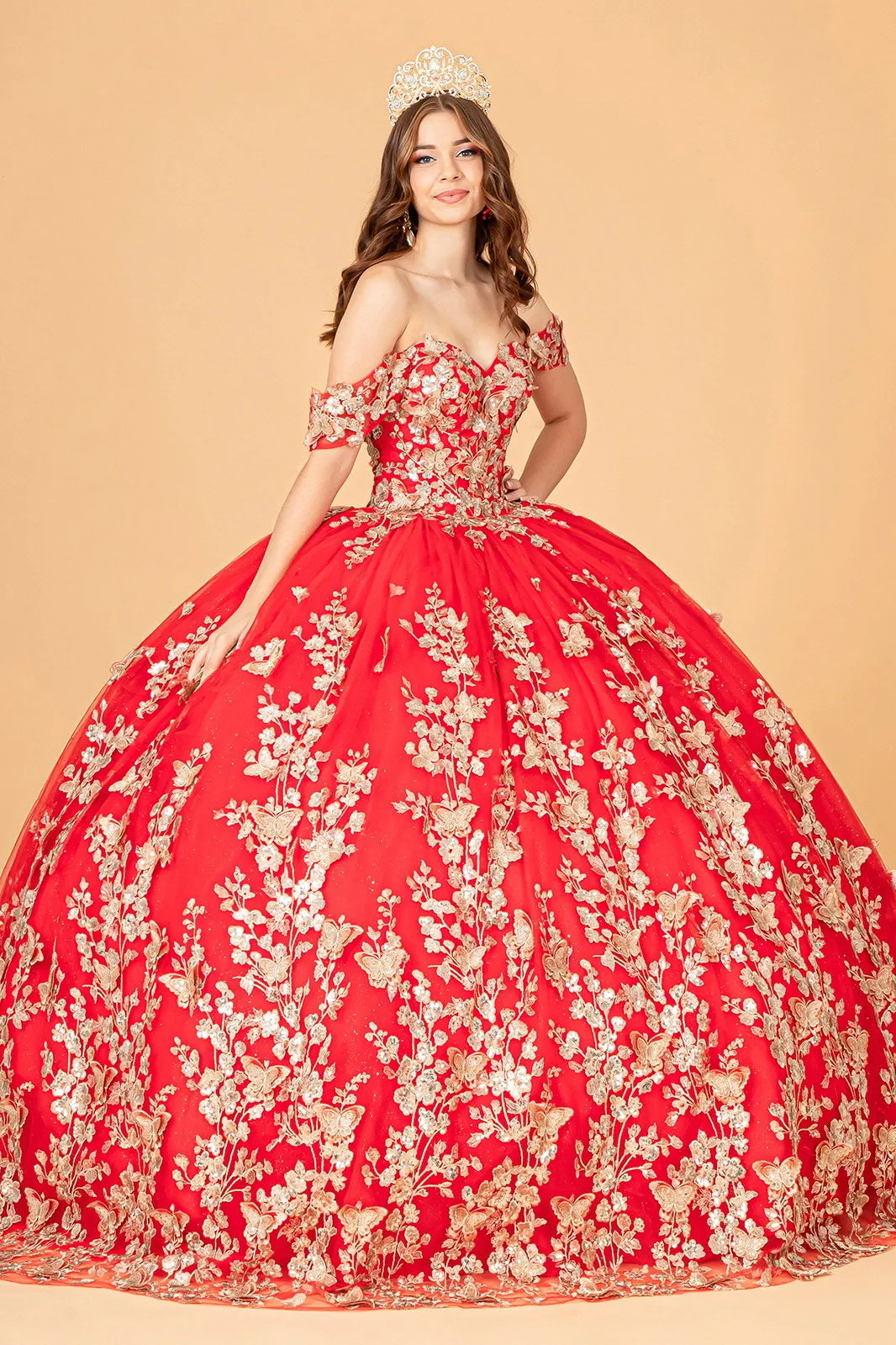 3D Butterfly Off Shoulder Ball Gown by Elizabeth K GL3077