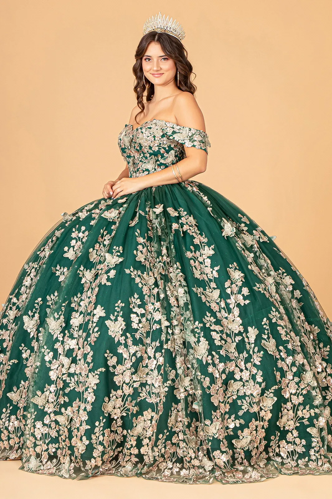 3D Butterfly Off Shoulder Ball Gown by Elizabeth K GL3077