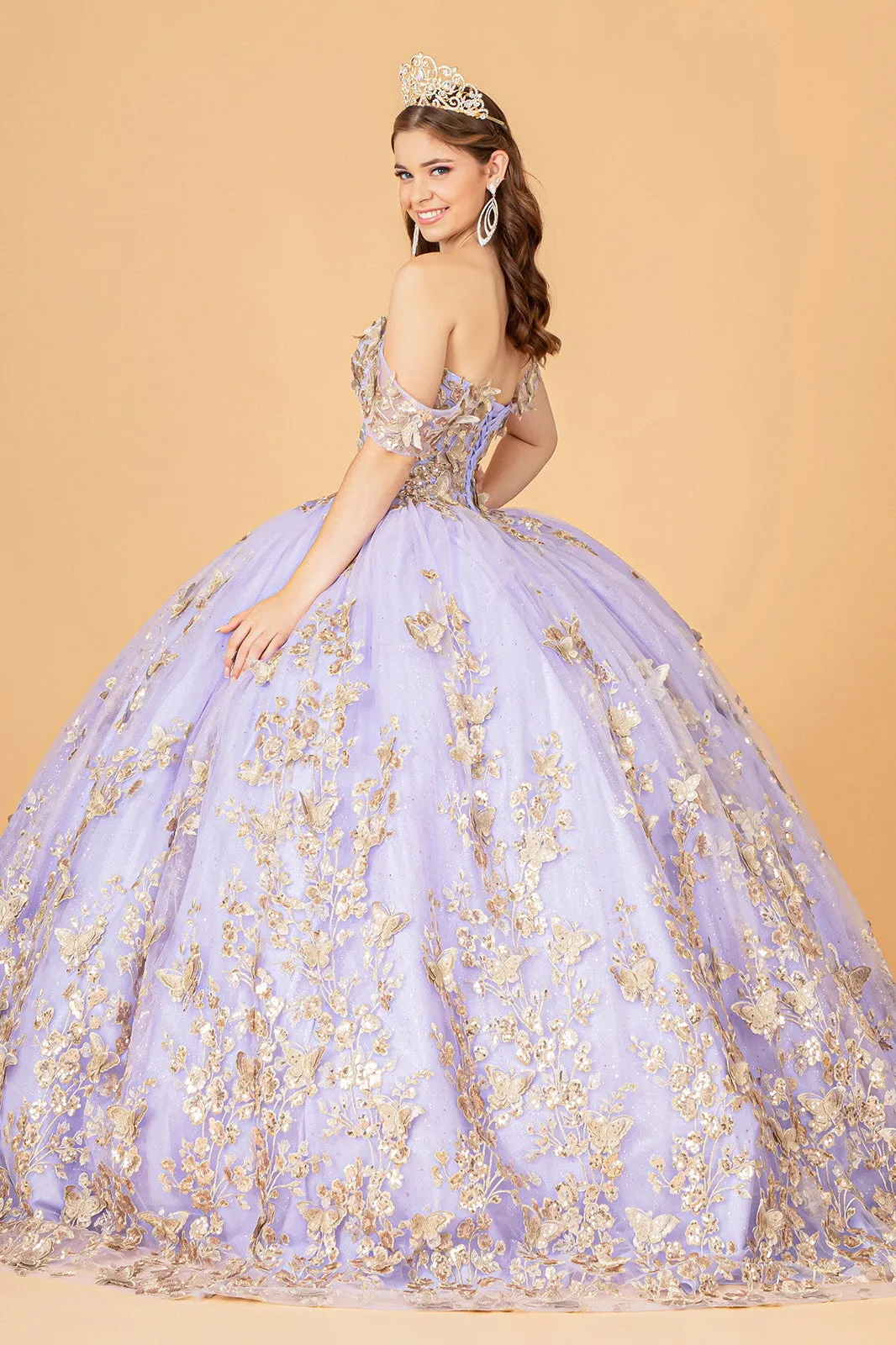 3D Butterfly Off Shoulder Ball Gown by Elizabeth K GL3077