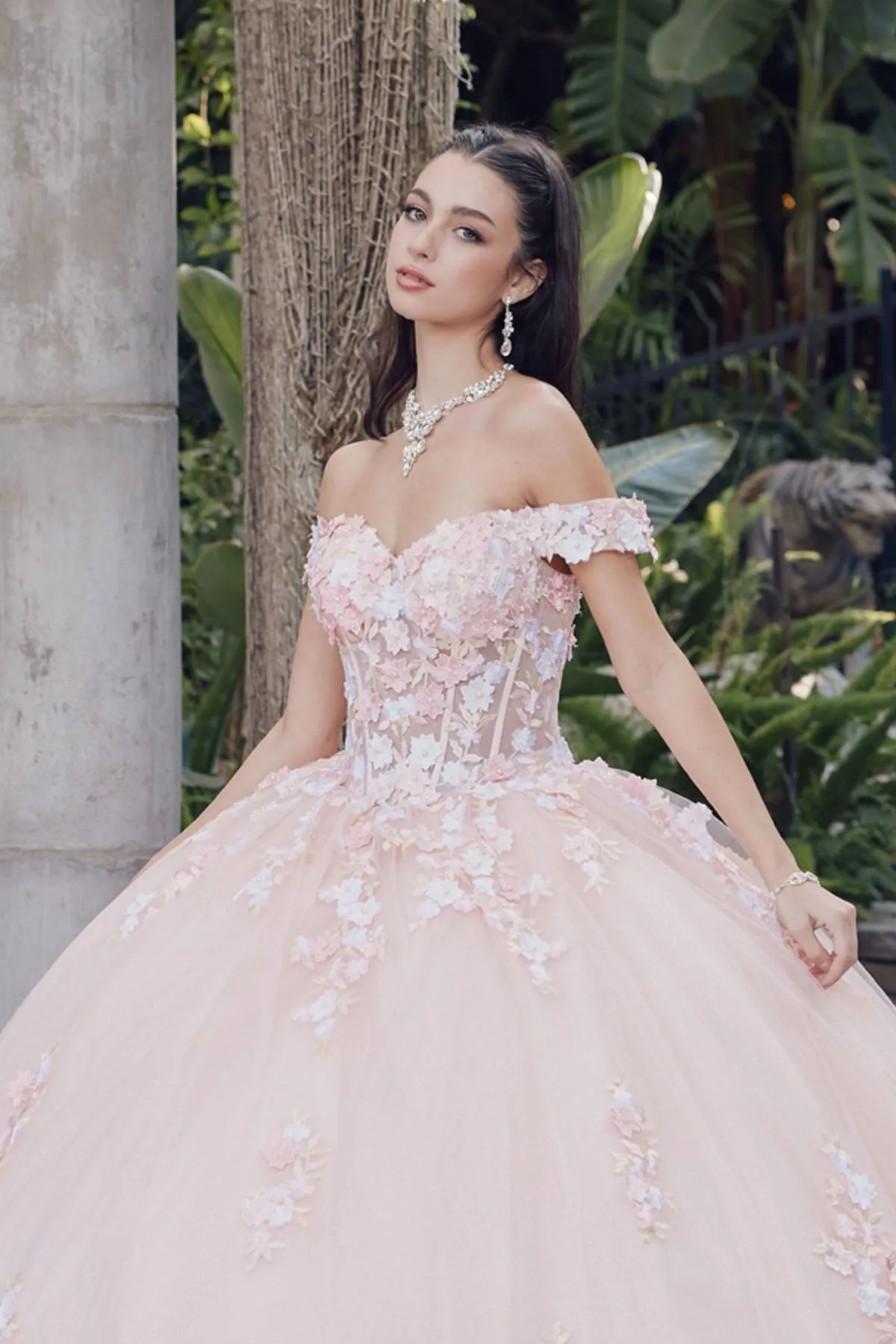 3D Floral Off Shoulder Corset Ball Gown by Juliet JT1460J