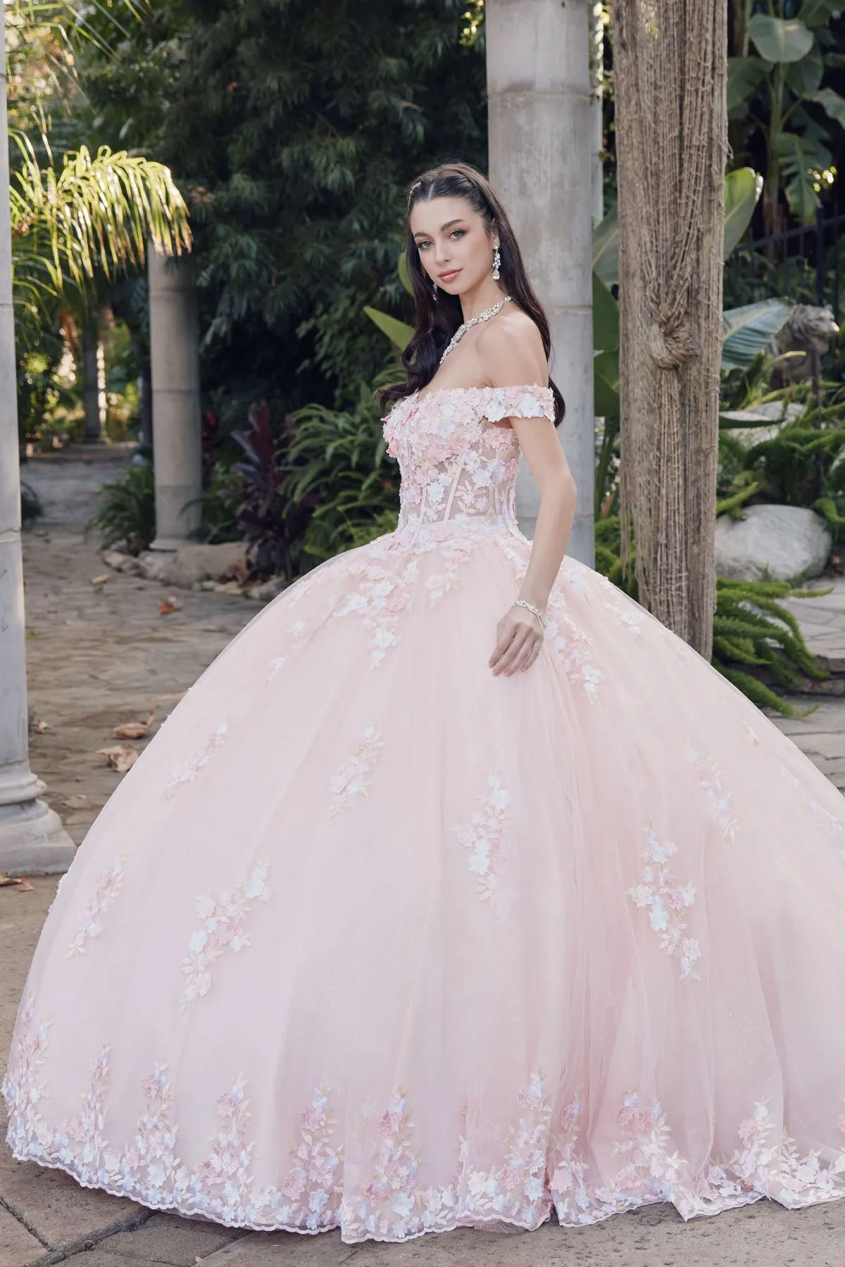 3D Floral Off Shoulder Corset Ball Gown by Juliet JT1460J