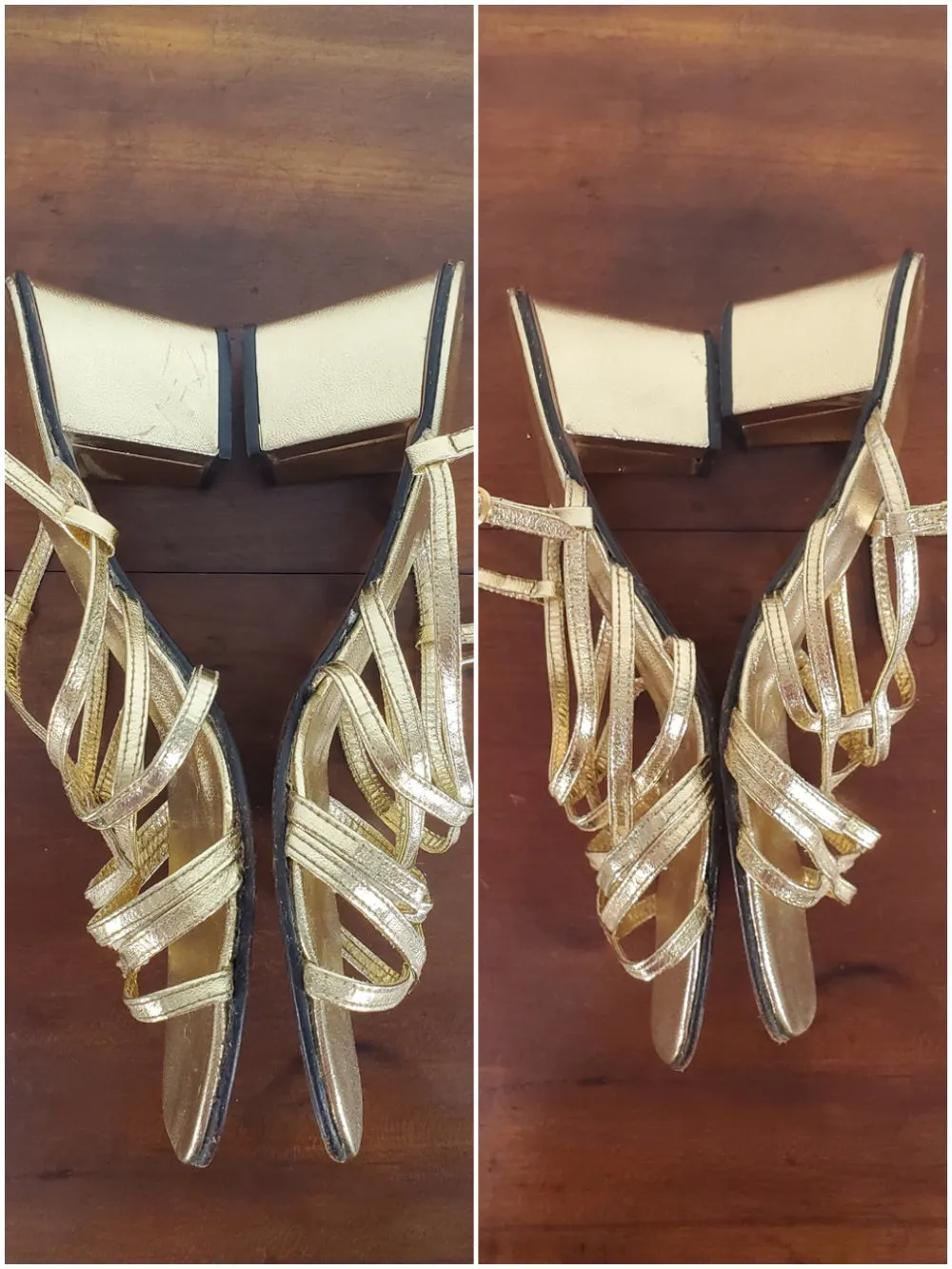 60s Sandals in Strappy Gold Leather - size 7