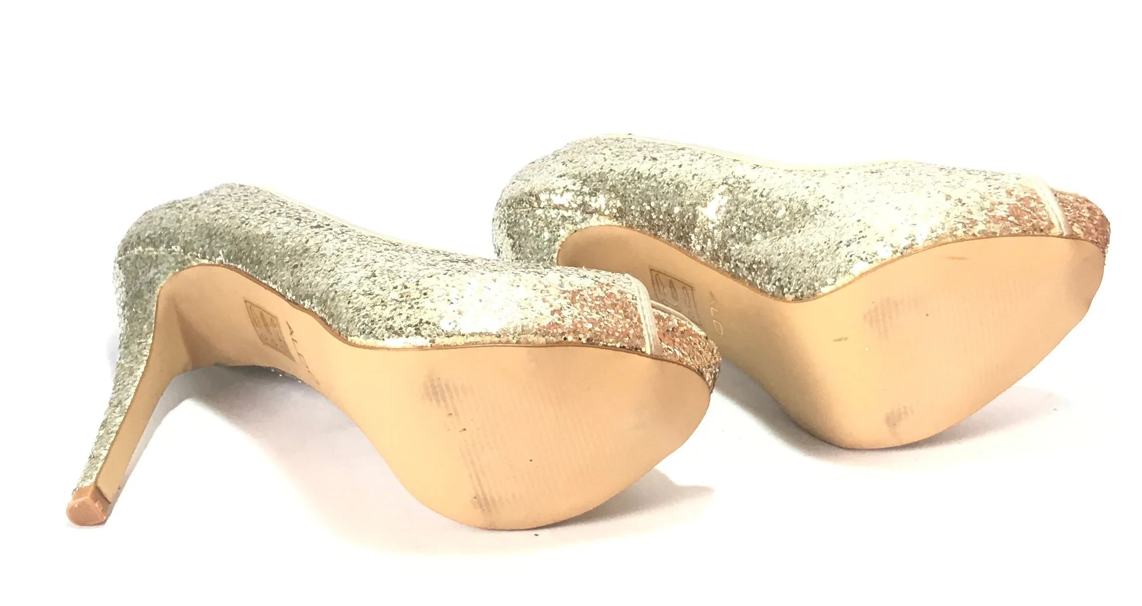 ALDO Gold Glitter Peep Toe Platform Heels | Like New |