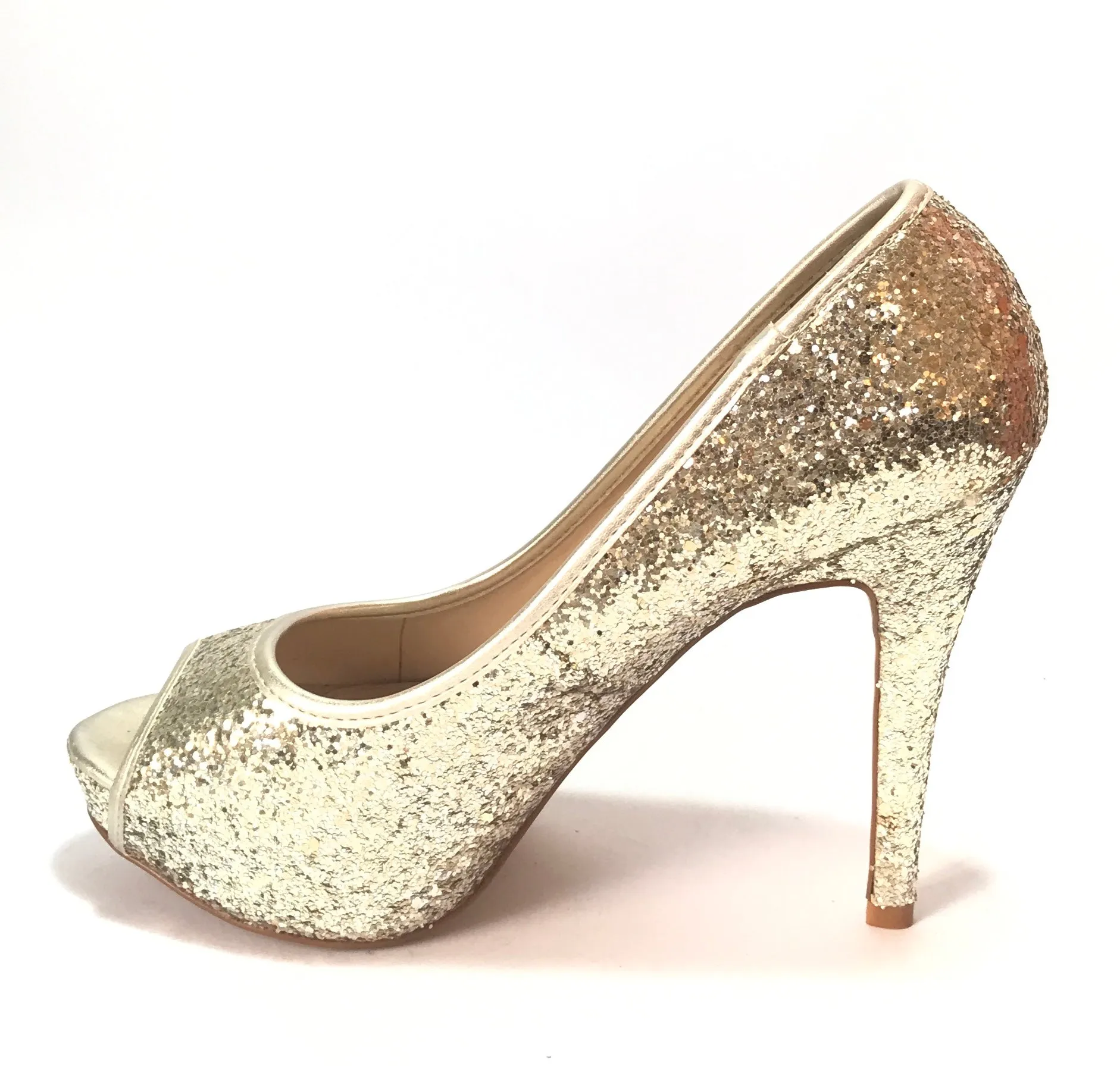 ALDO Gold Glitter Peep Toe Platform Heels | Like New |