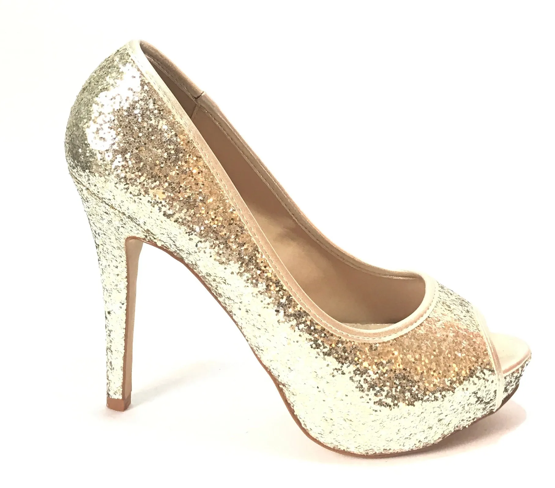 ALDO Gold Glitter Peep Toe Platform Heels | Like New |