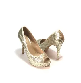 ALDO Gold Glitter Peep Toe Platform Heels | Like New |