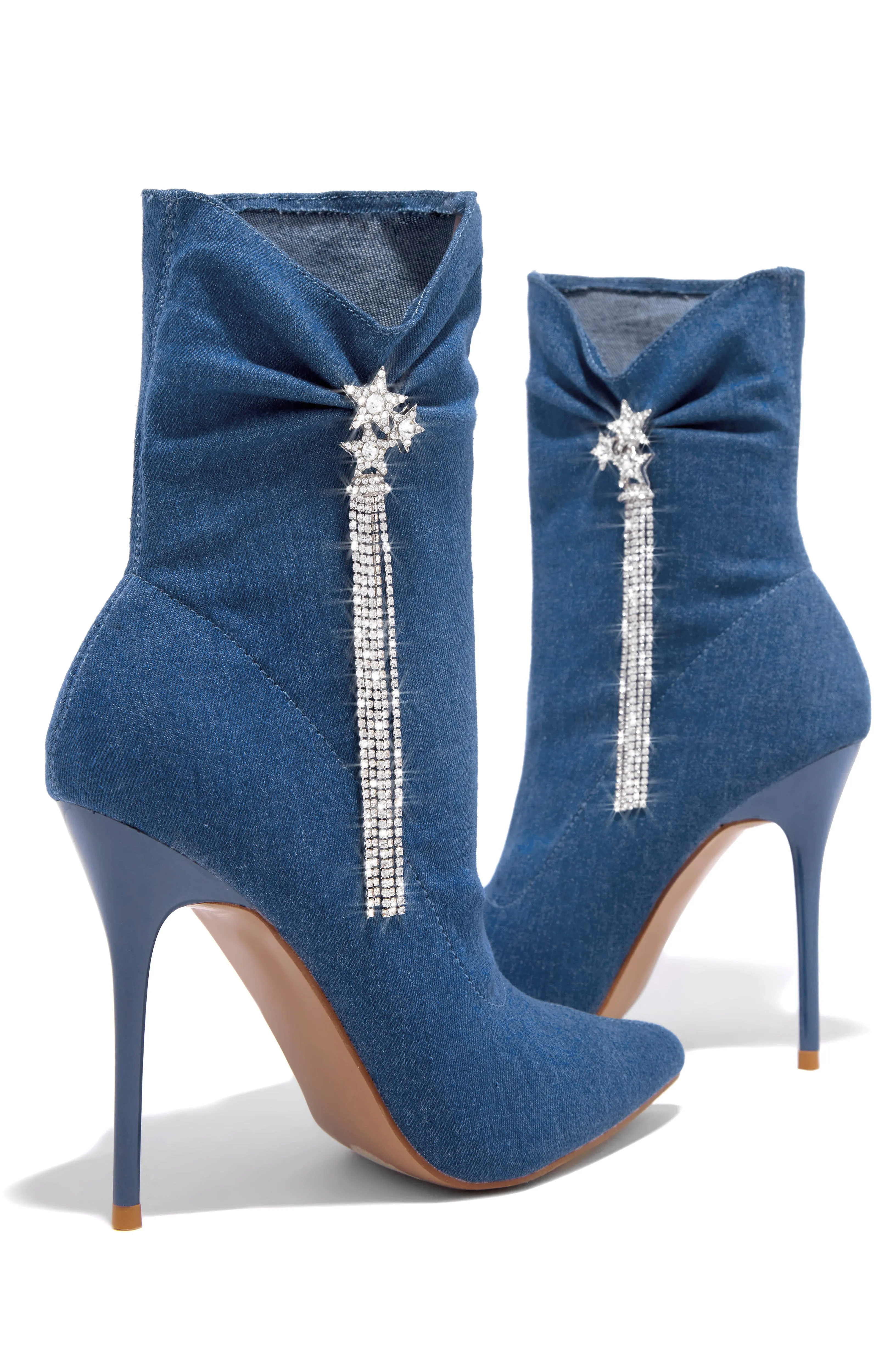 Always A Party Embellished Pointed Toe Bootie - Denim