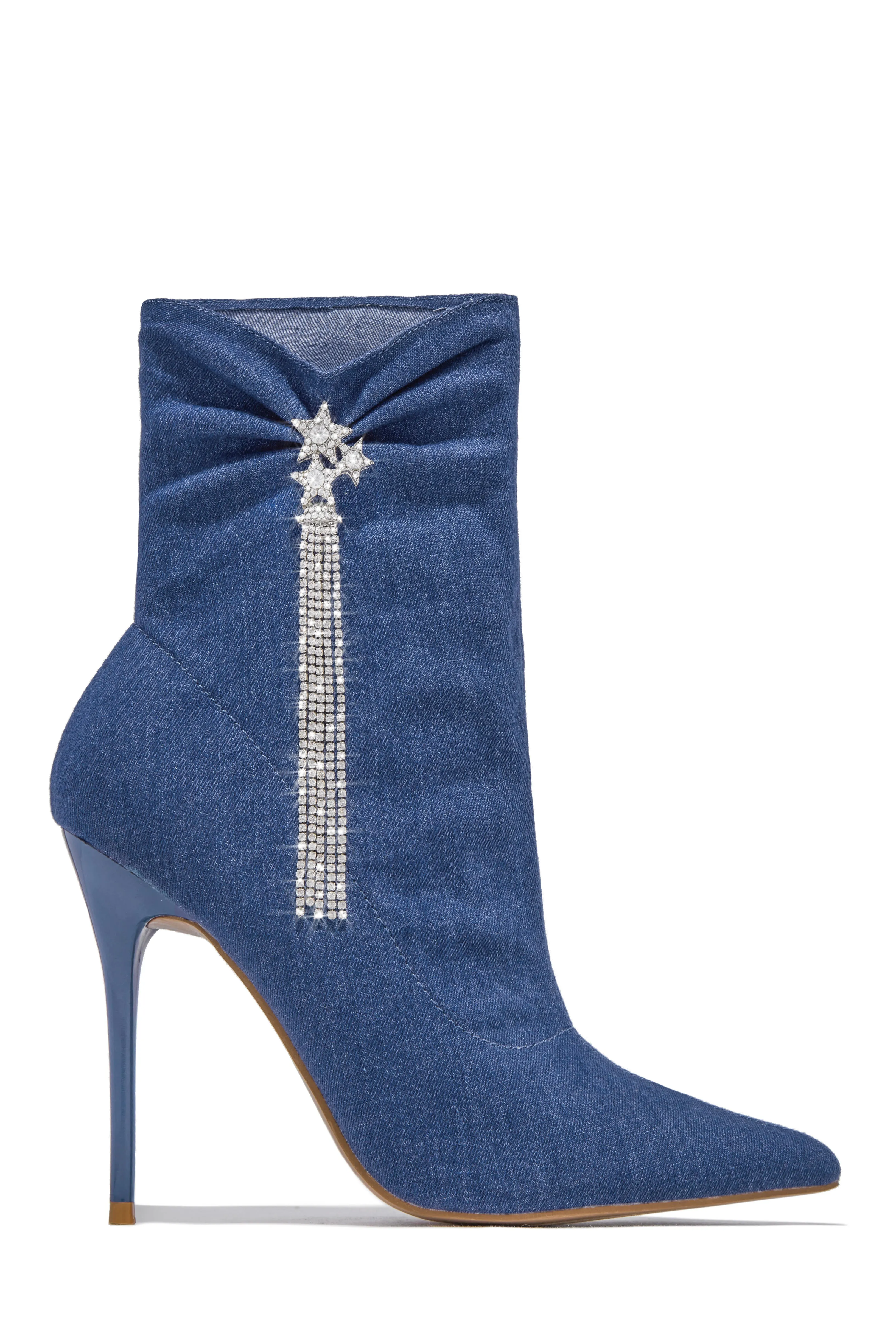 Always A Party Embellished Pointed Toe Bootie - Denim