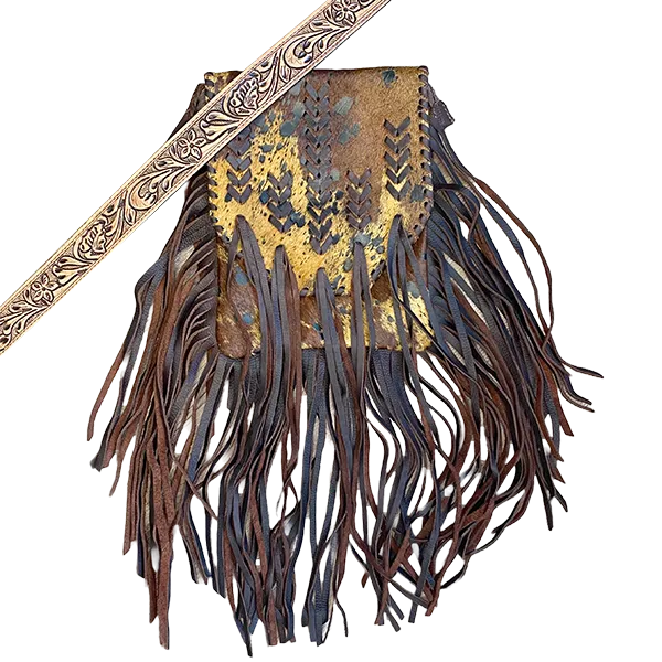 American Darling Cowhide Acid Wash with Fringe Crossbody ADBG522BRAC2