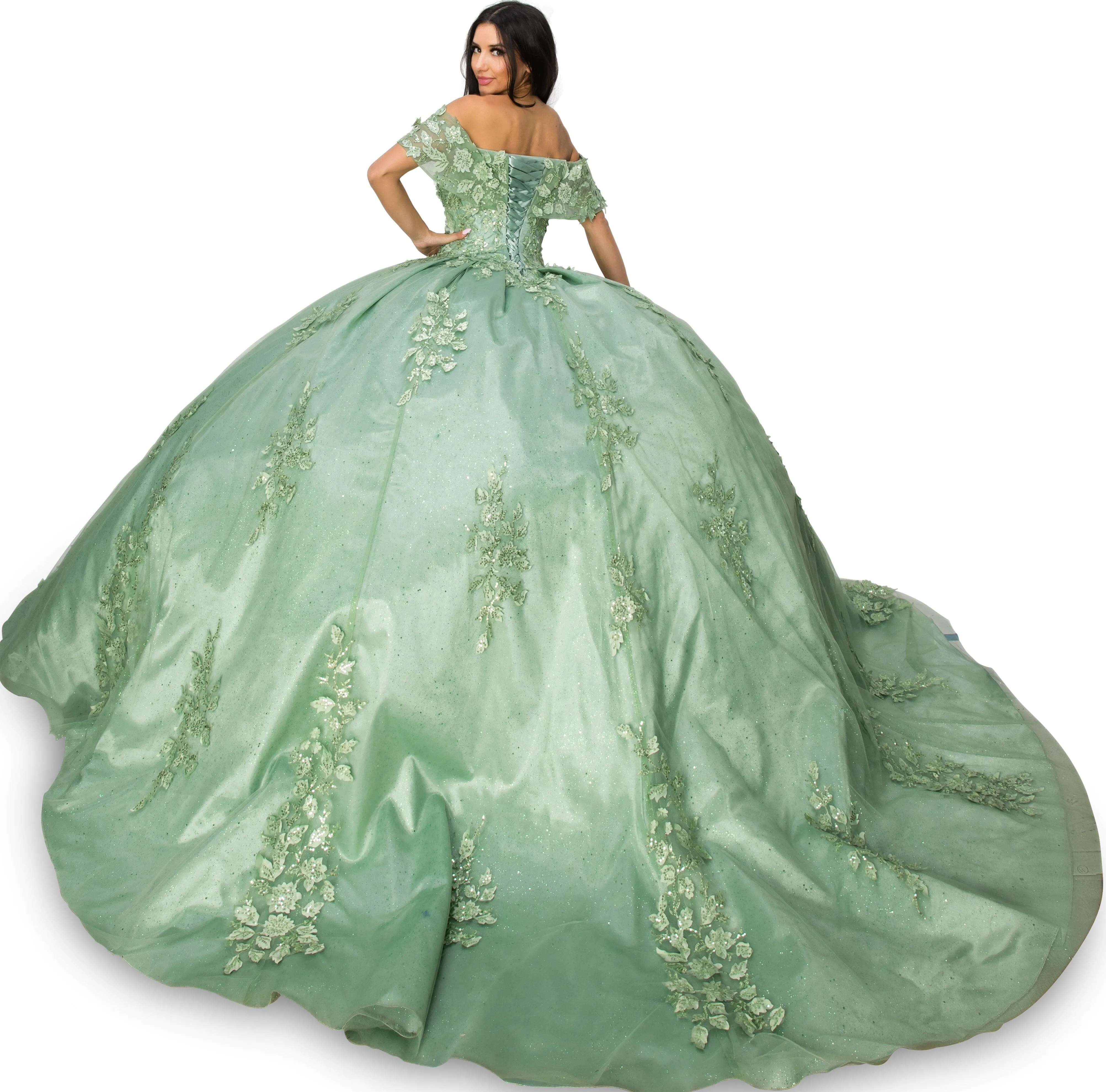 Applique Off Shoulder Ball Gown by Cinderella Couture 8045J