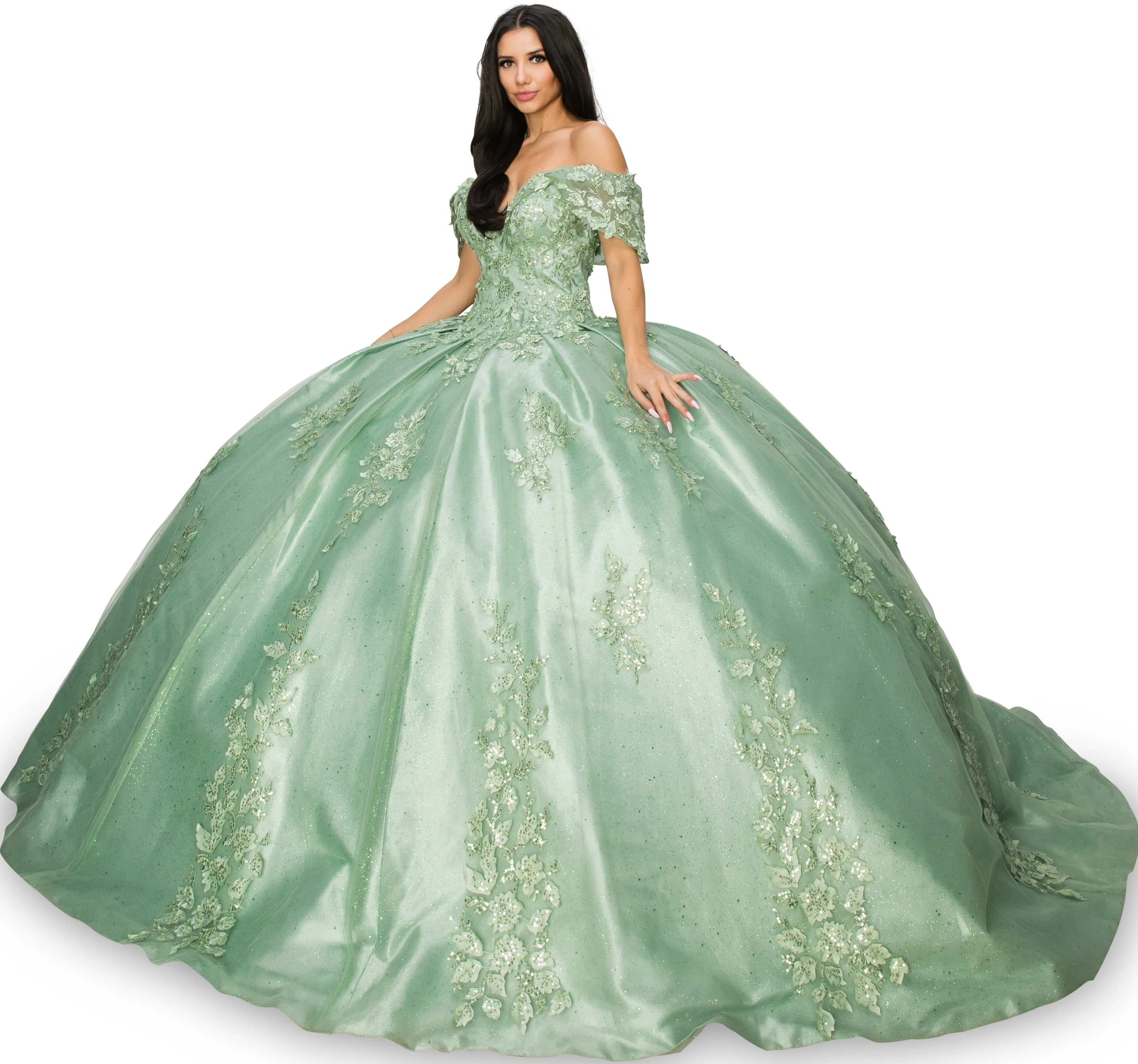 Applique Off Shoulder Ball Gown by Cinderella Couture 8045J