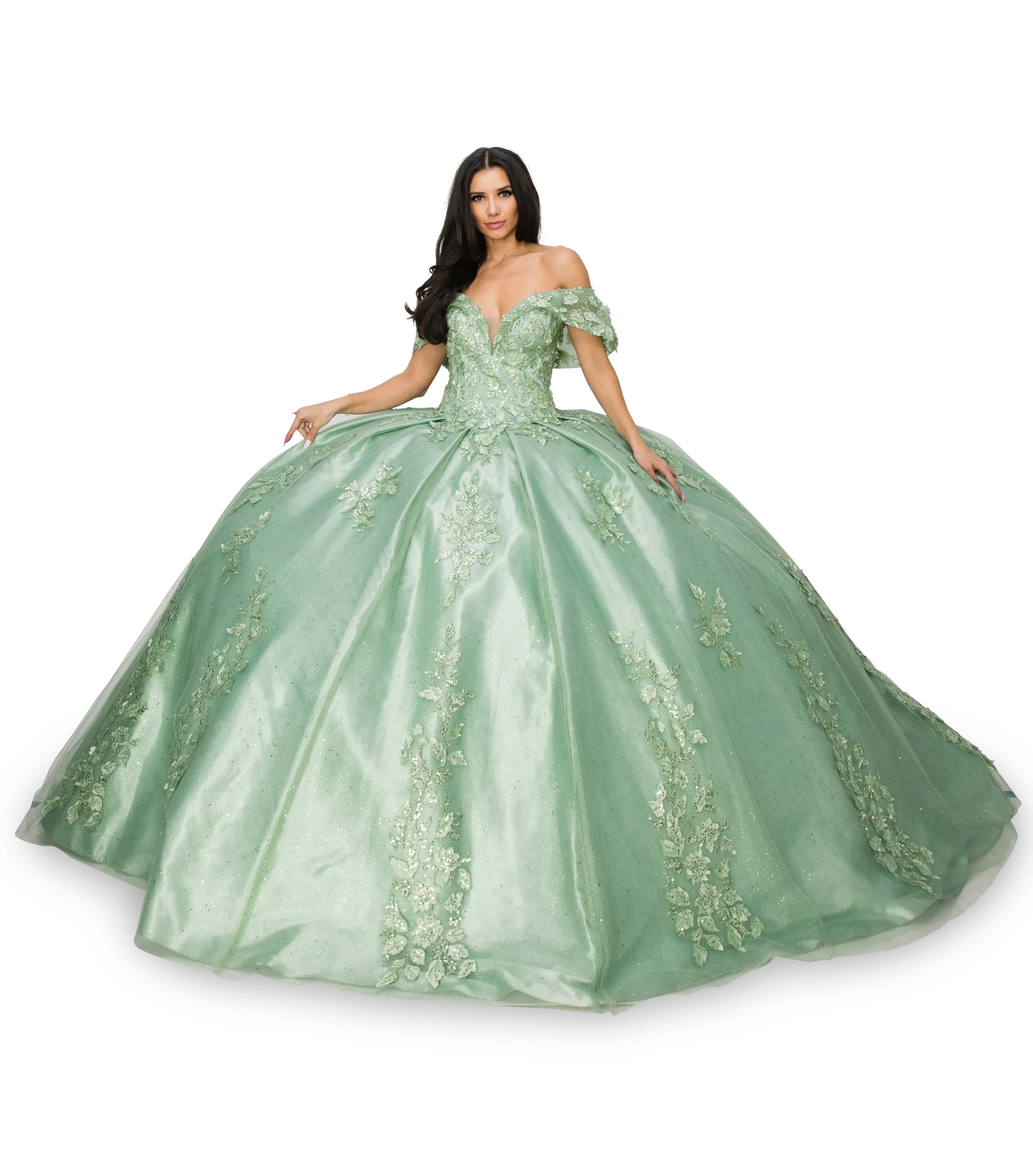 Applique Off Shoulder Ball Gown by Cinderella Couture 8045J