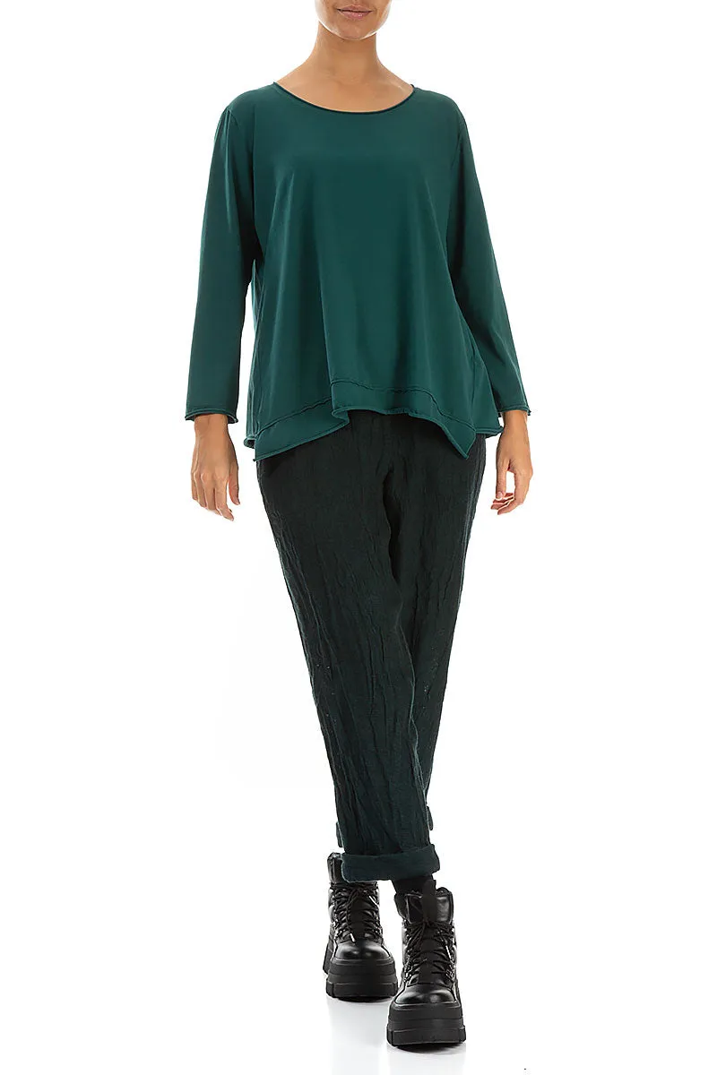 Asymmetric Hem Emerald Cotton Blouse