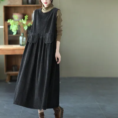 Autumn Retro Cotton Corduroy Loose Sleeveless Dress