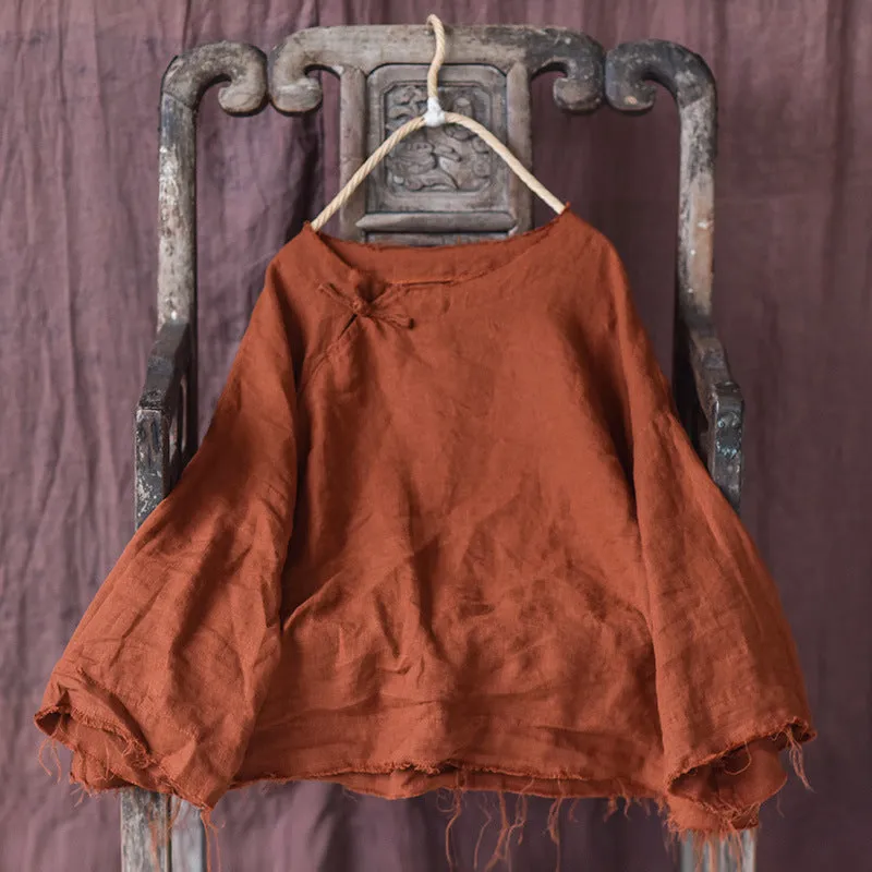 Babakud Retro Solid Loose Linen Sweater