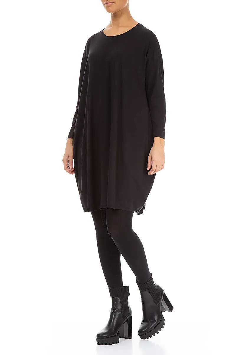 Balloon Black Cotton Midi Dress