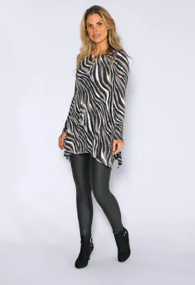 Black Abstract Zebra Print Long Top