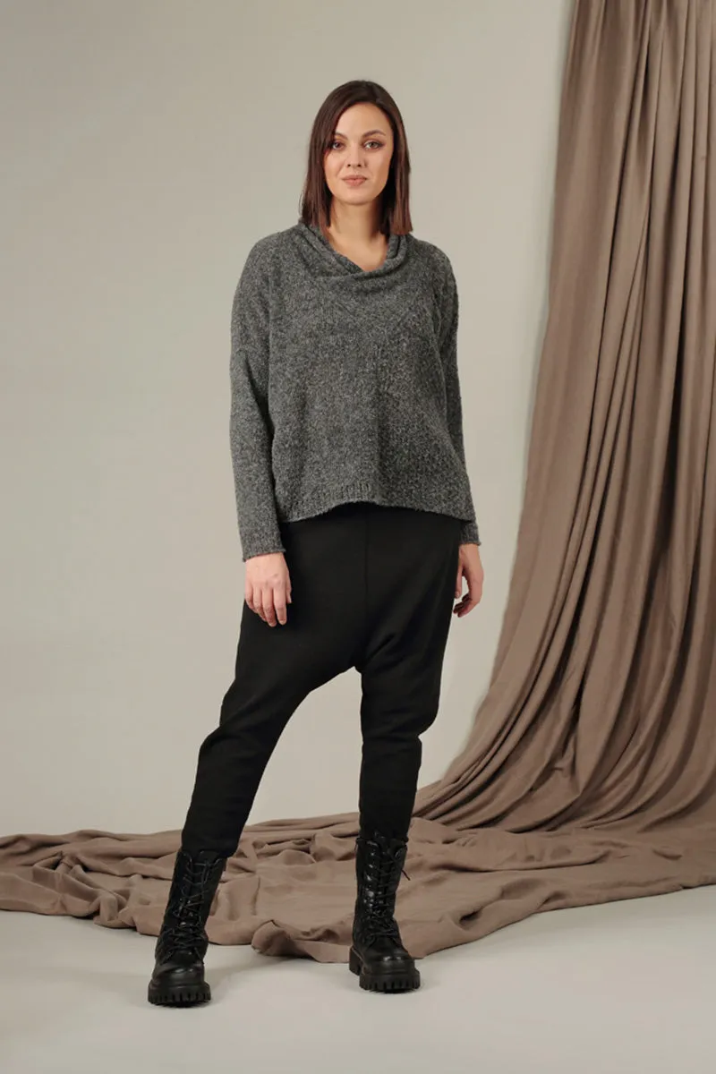 Boxy Cowl Neck Grey Wool Sweater