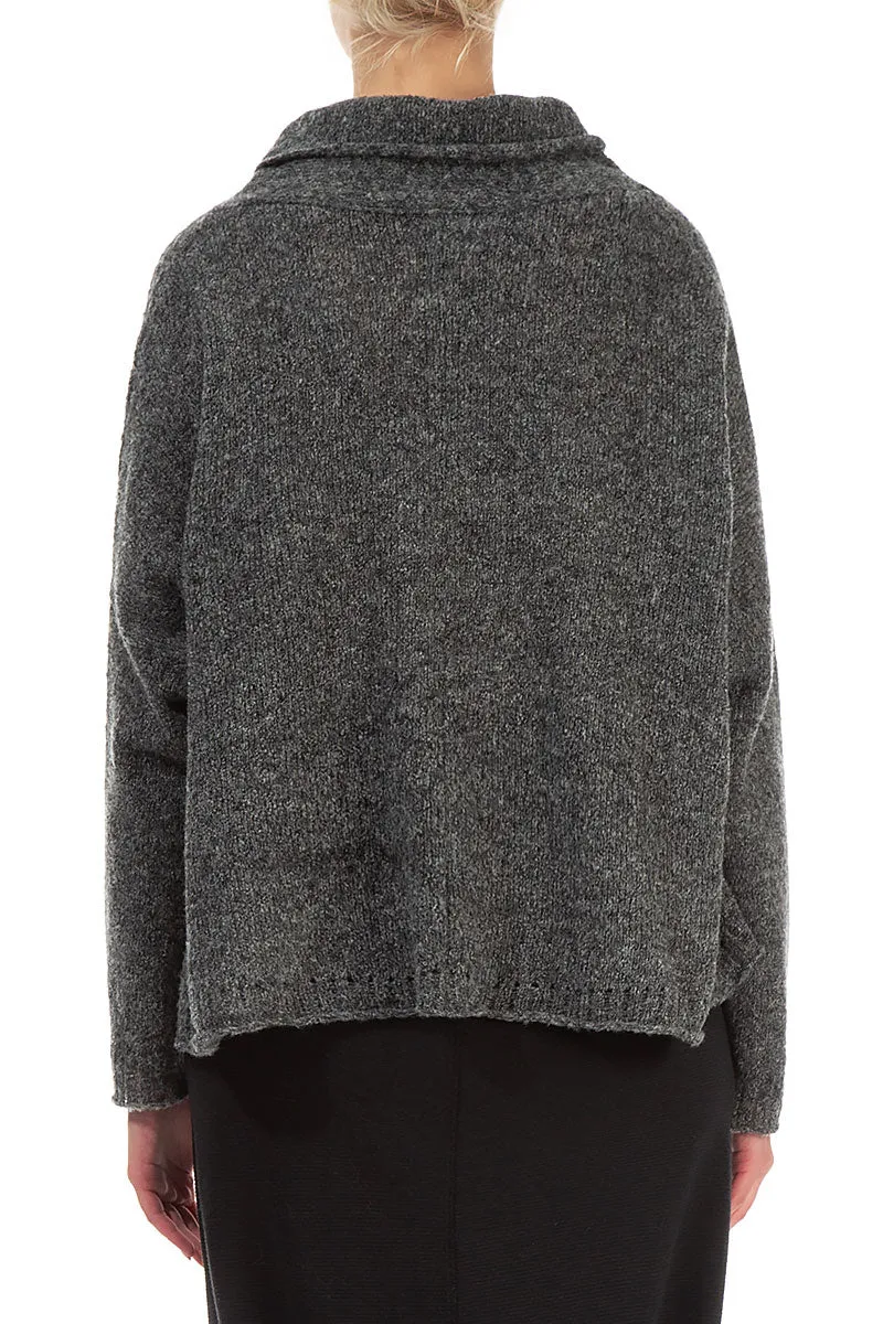 Boxy Cowl Neck Grey Wool Sweater