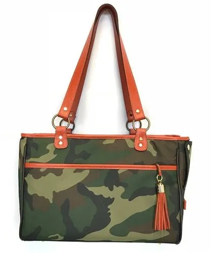 Camouflage Tote - Orange Leather Trim