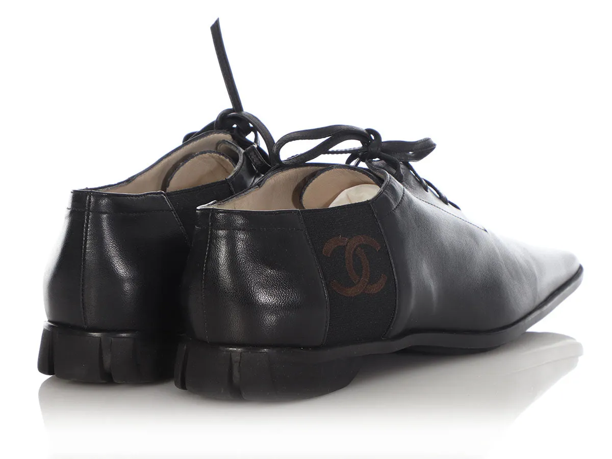 Chanel Black Leather Lace-Up Shoes