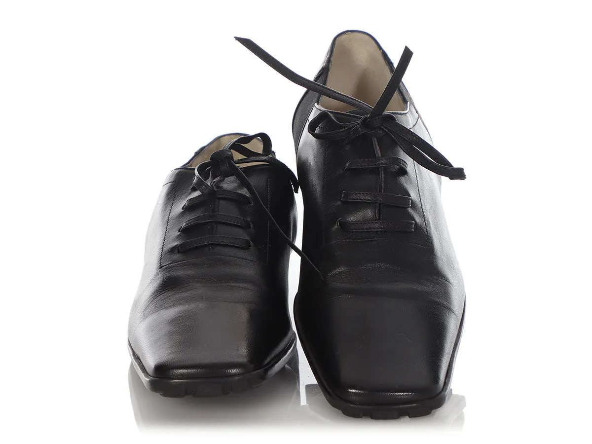 Chanel Black Leather Lace-Up Shoes