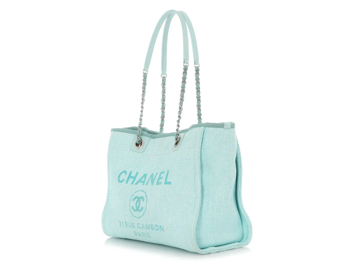 Chanel Small Turquoise Raffia Deauville Tote