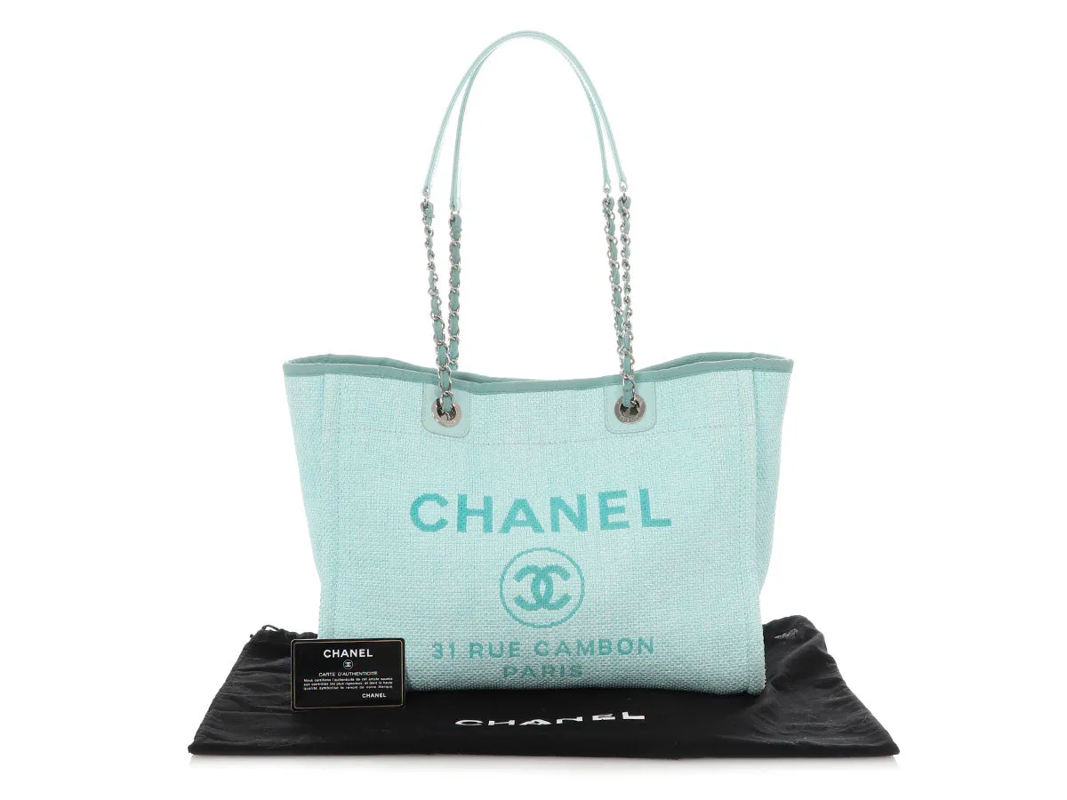 Chanel Small Turquoise Raffia Deauville Tote