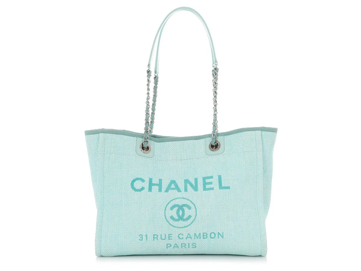 Chanel Small Turquoise Raffia Deauville Tote