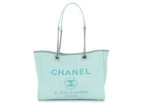 Chanel Small Turquoise Raffia Deauville Tote