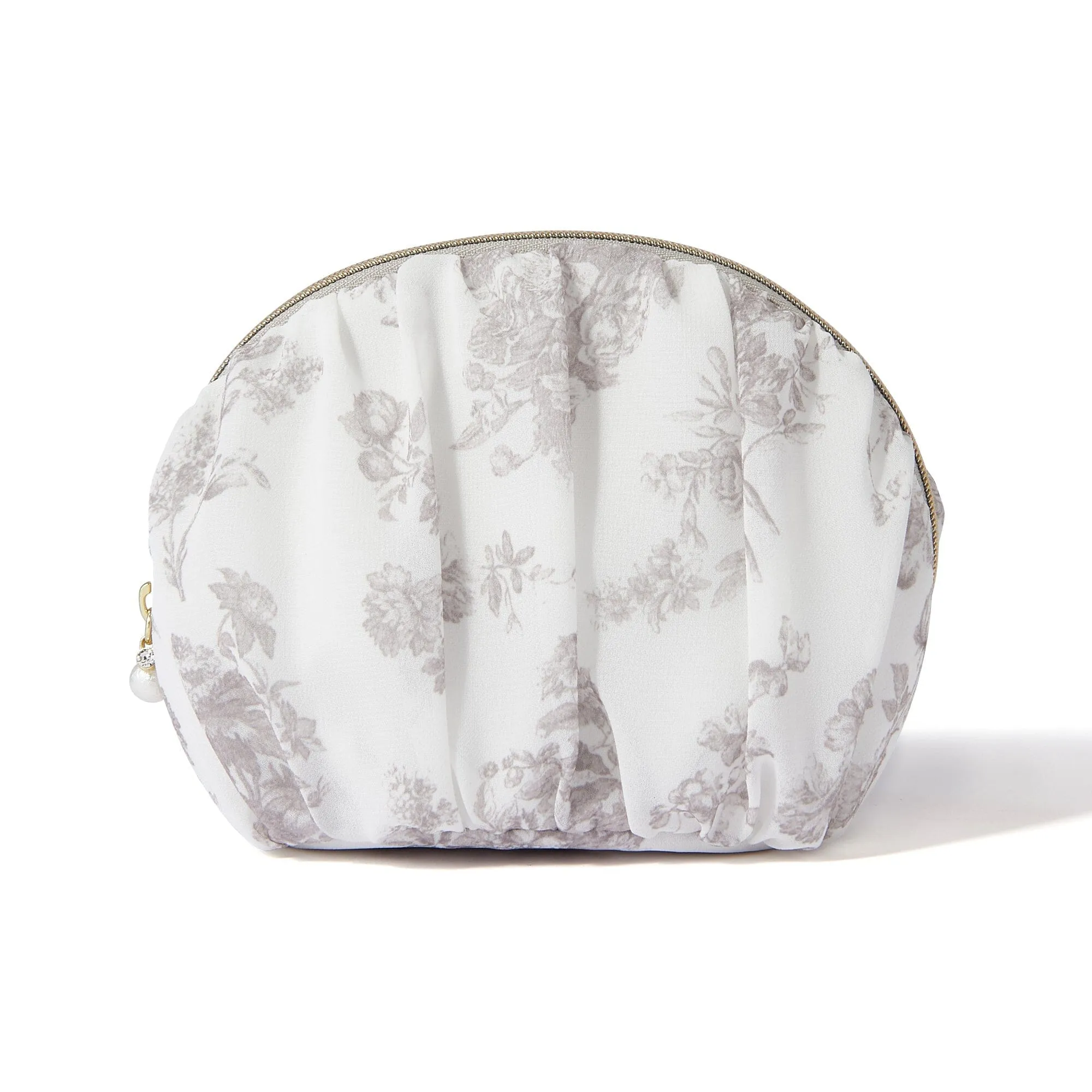 Classic Flower Round Pouch Beige