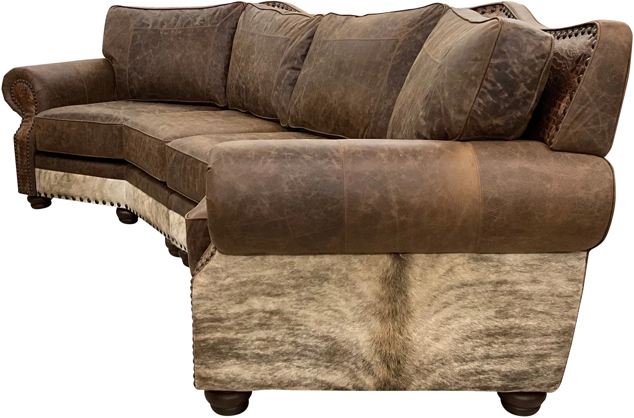 Cognac Pecan Curved Sectional Sofa