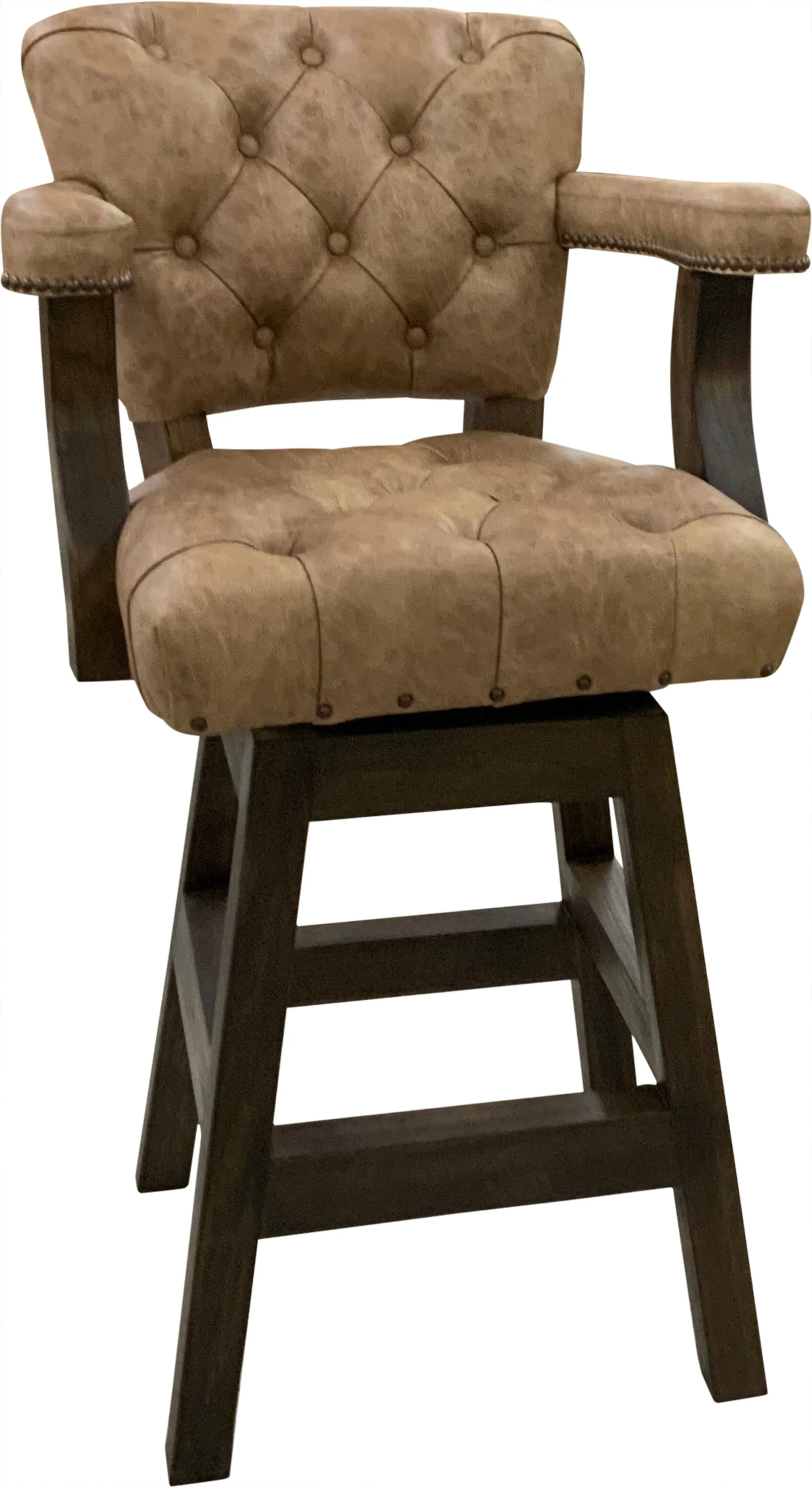 Cognac Tufted Western Leather Barstool