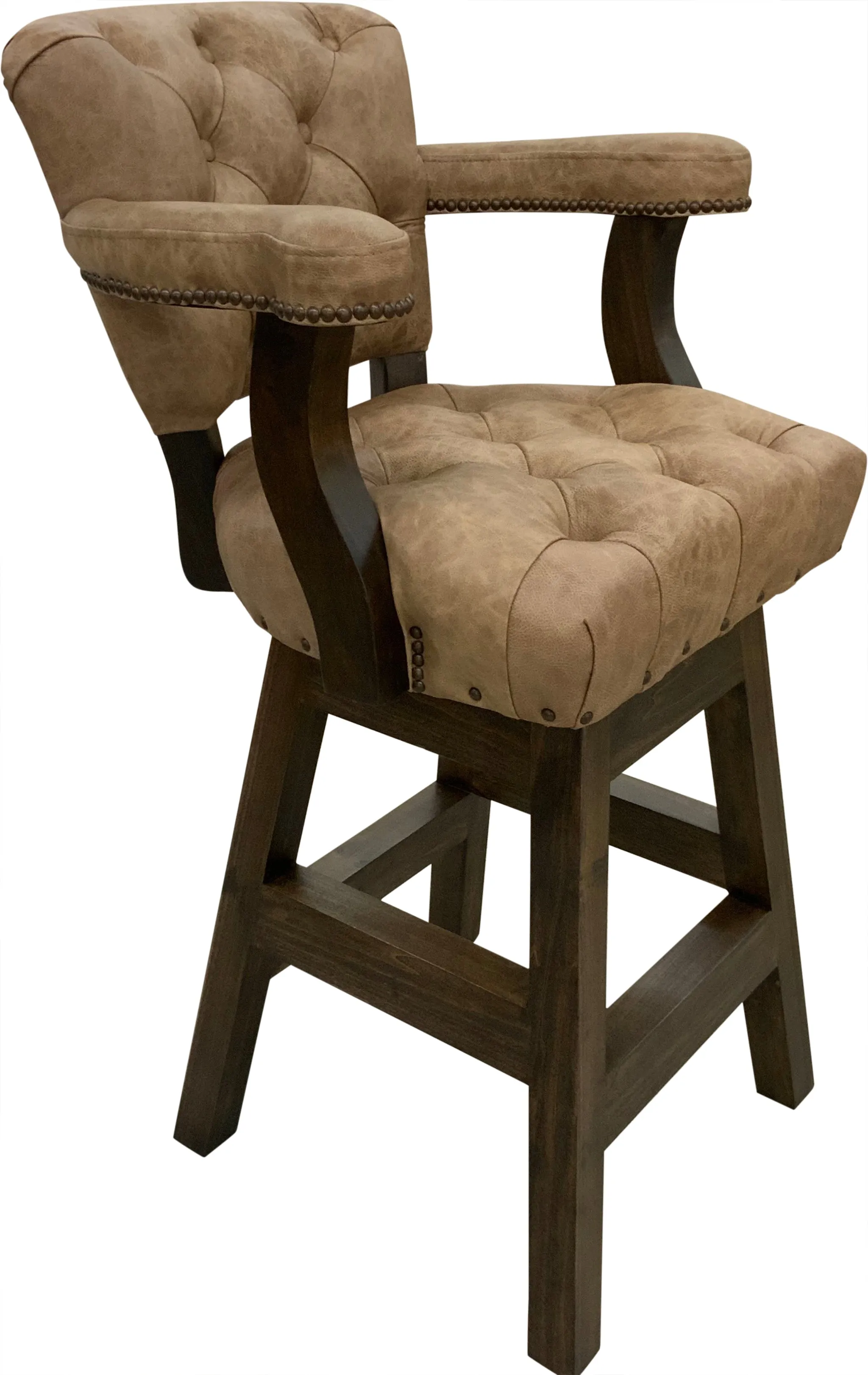 Cognac Tufted Western Leather Barstool