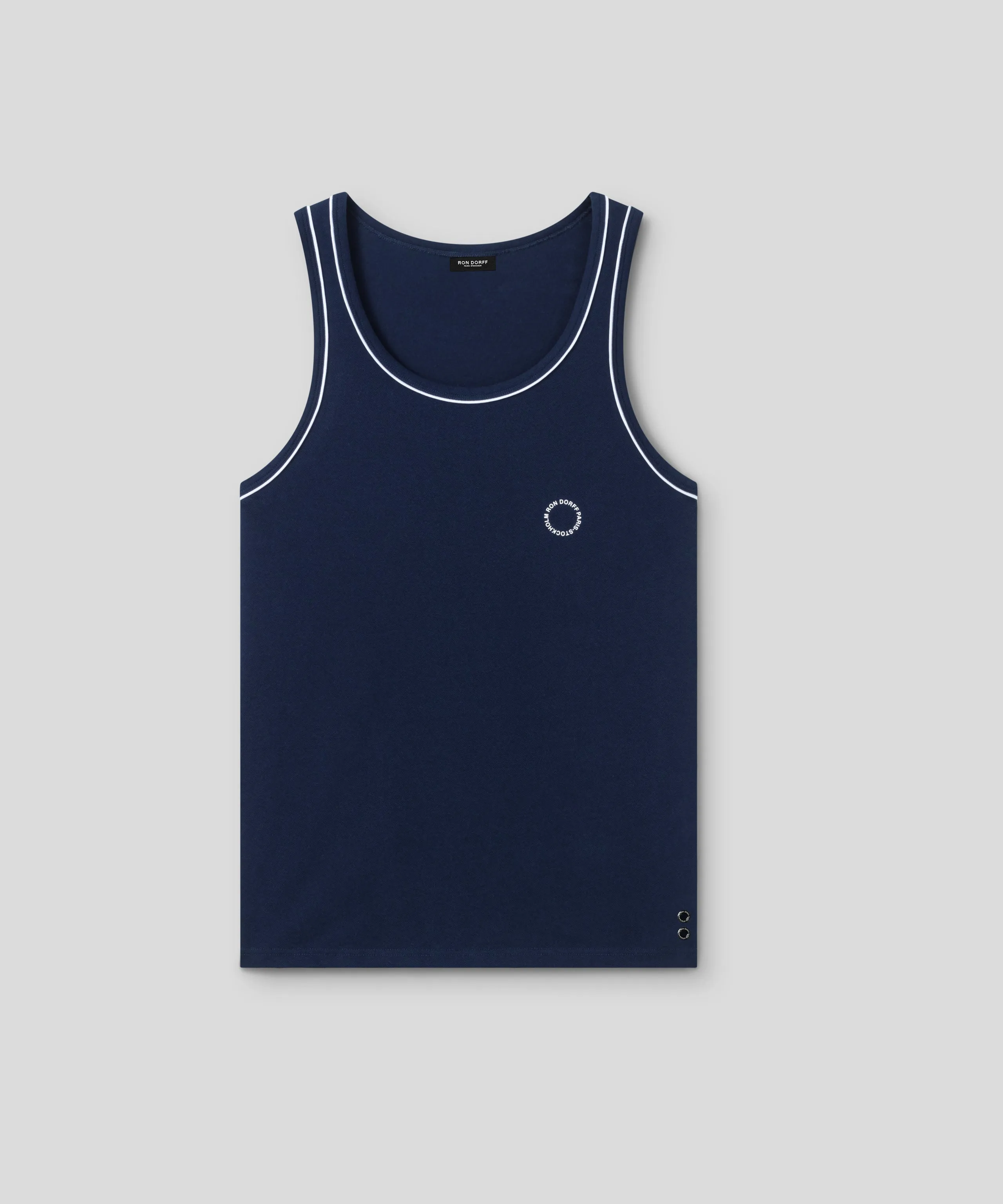 Cotton Piqué Tank Top w. Piping: Navy