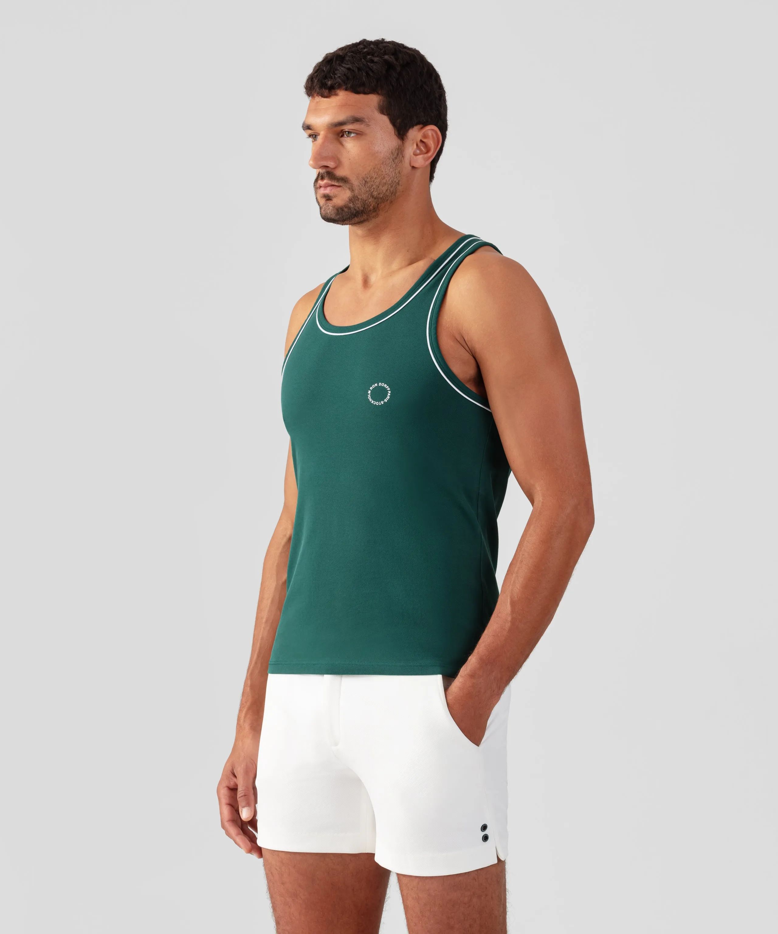 Cotton Piqué Tank Top w. Piping: Pine Green