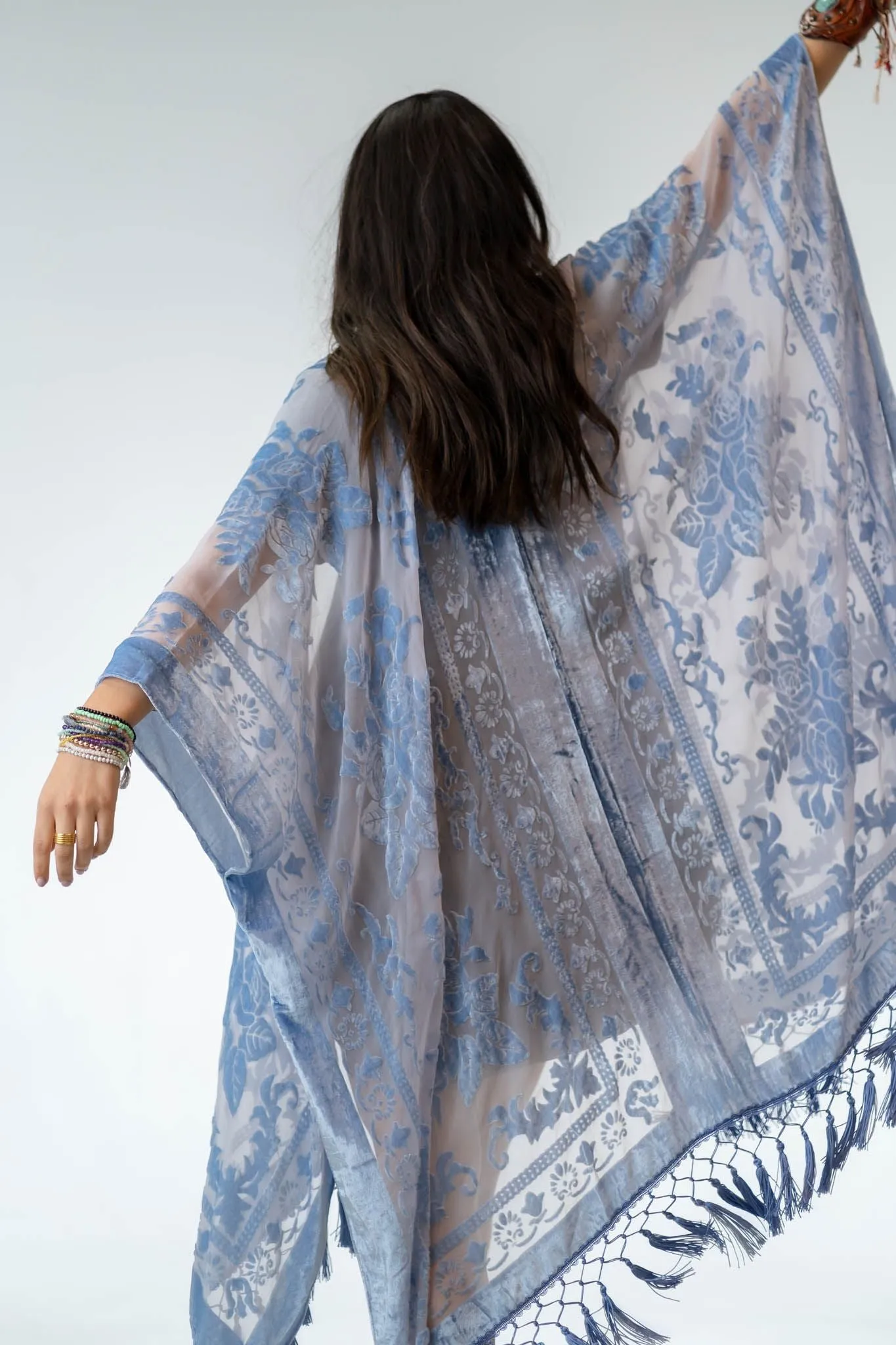 Crushin' On You Velvet Kimono - Light Blue