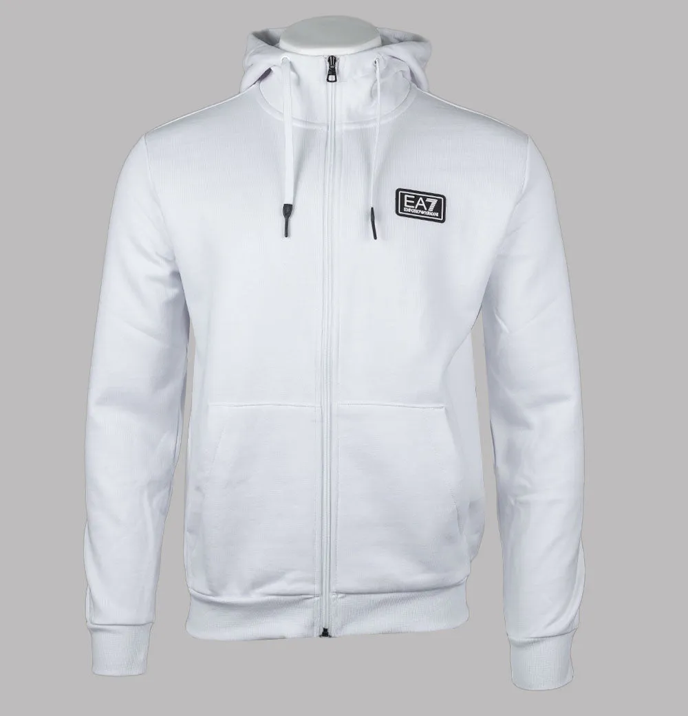 EA7 Logo Series Back Taping Full Zip Hooded Sweatshirt White