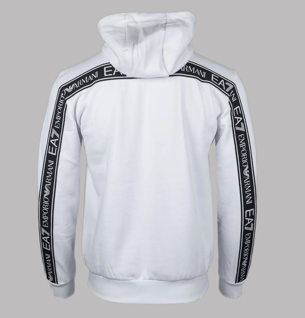 EA7 Logo Series Back Taping Full Zip Hooded Sweatshirt White