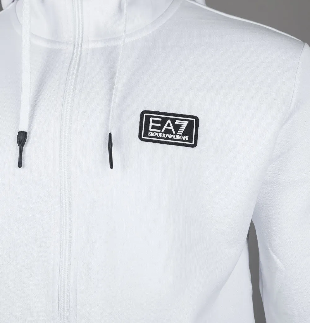 EA7 Logo Series Back Taping Full Zip Hooded Sweatshirt White