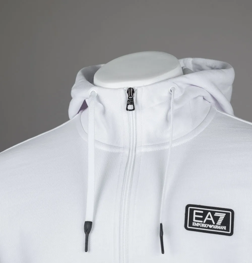 EA7 Logo Series Back Taping Full Zip Hooded Sweatshirt White