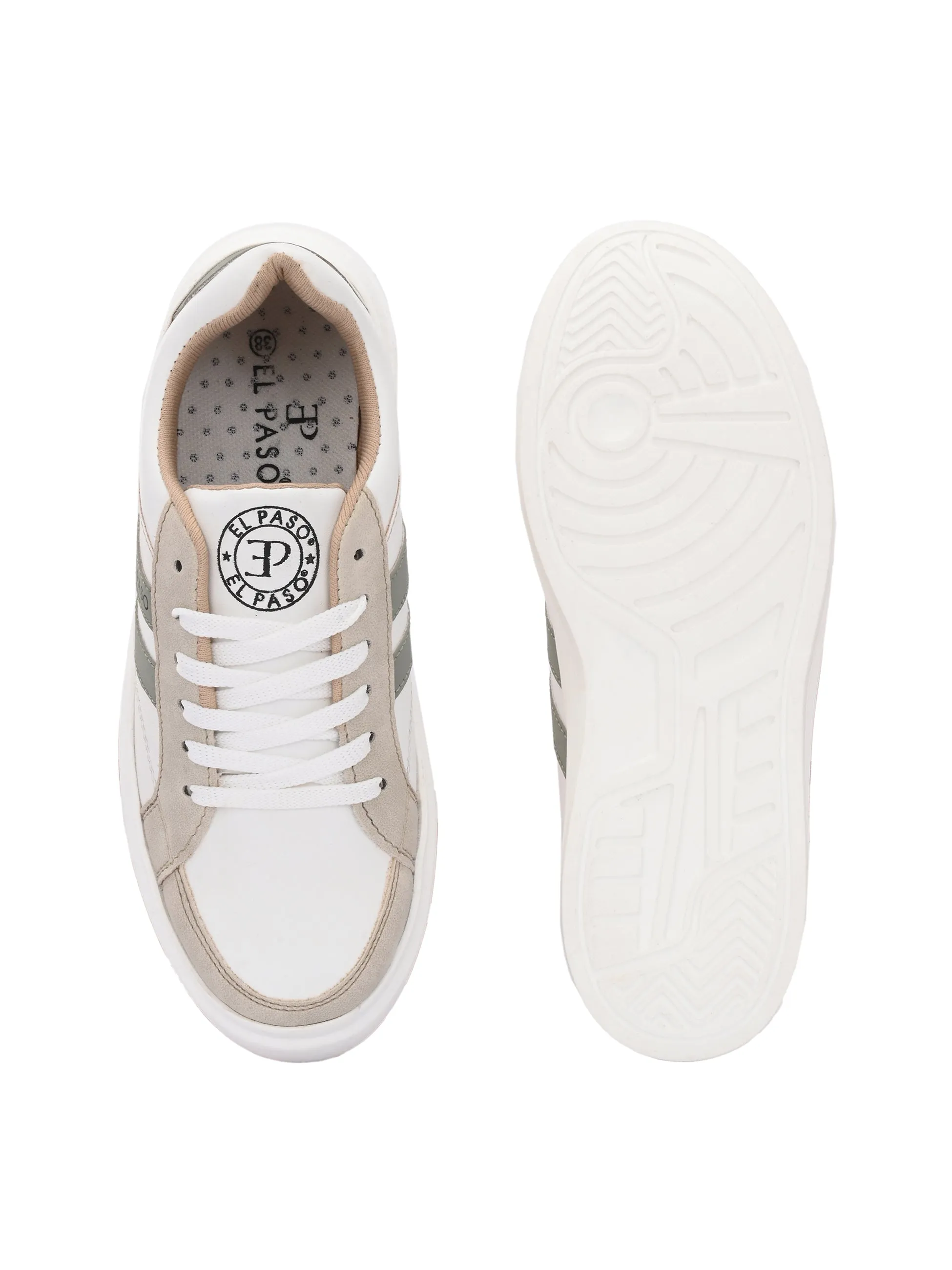 EL PASO Faux Leather Casual Lace Up Sneakers For Women