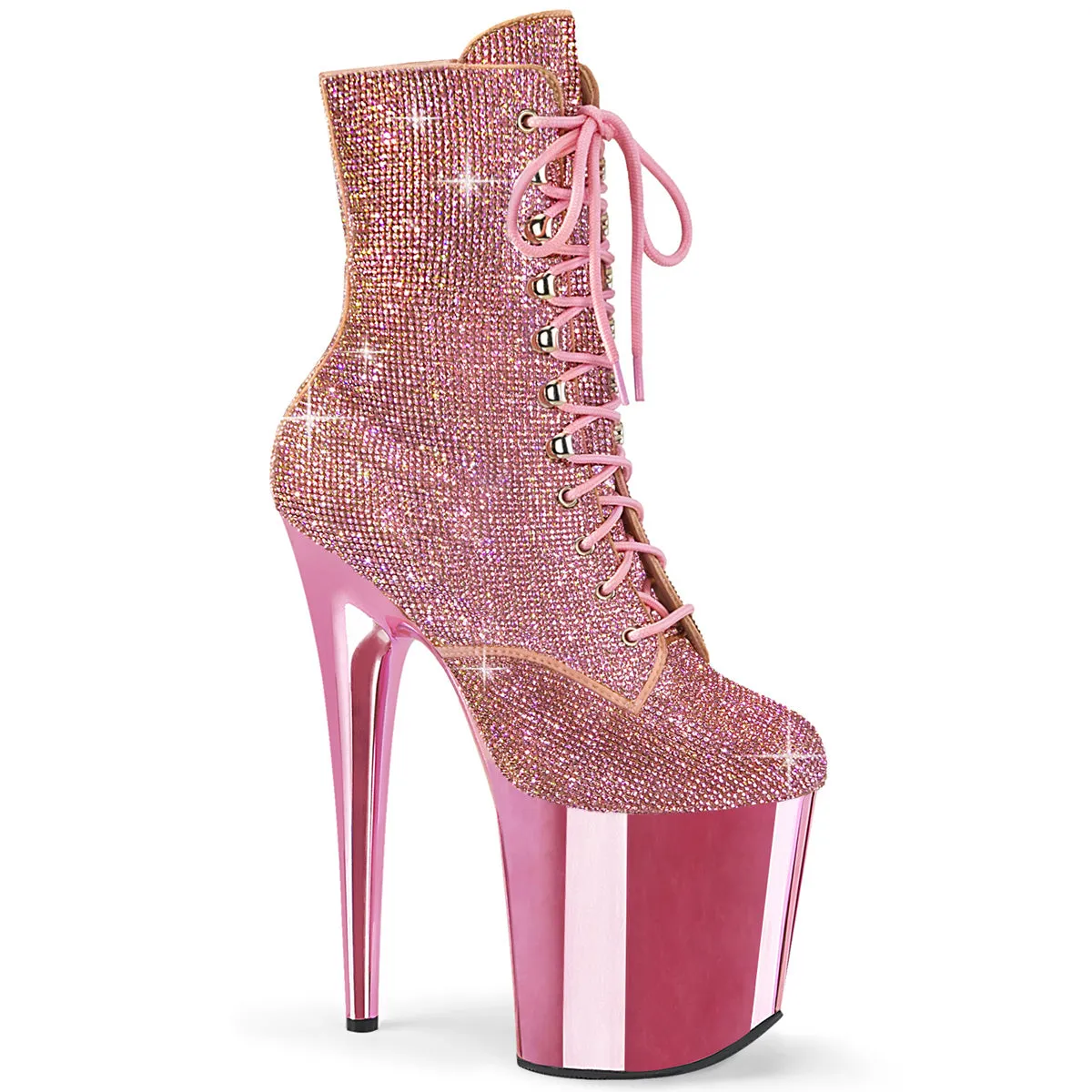 FLAMINGO-1020CHRS Pleaser Shoes Pink Rhinestone Exotic Dancer Boots