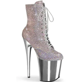 FLAMINGO-1020CHRS Pleaser Shoes Silver Rhinestone Stripper Boot