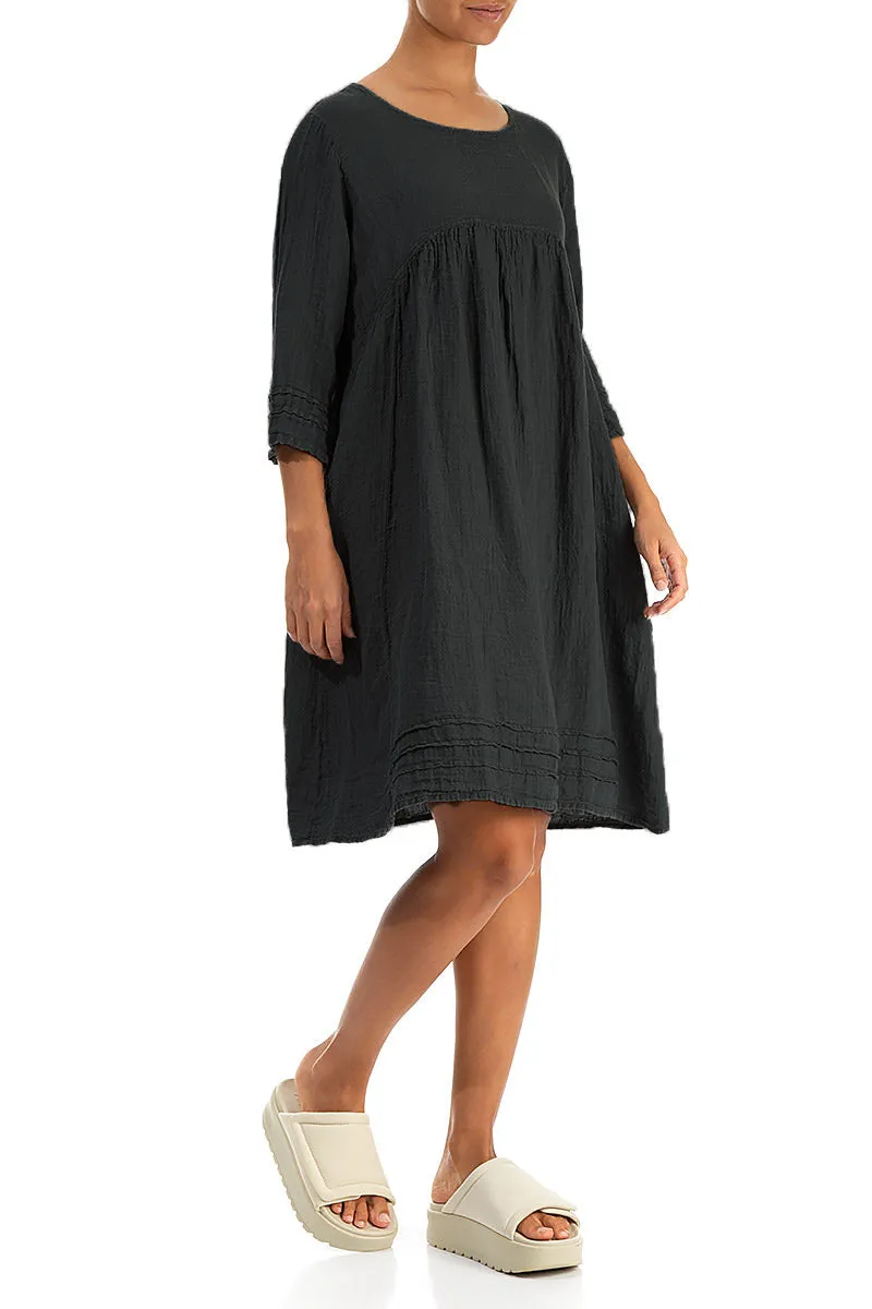 Flared Black Linen Dress