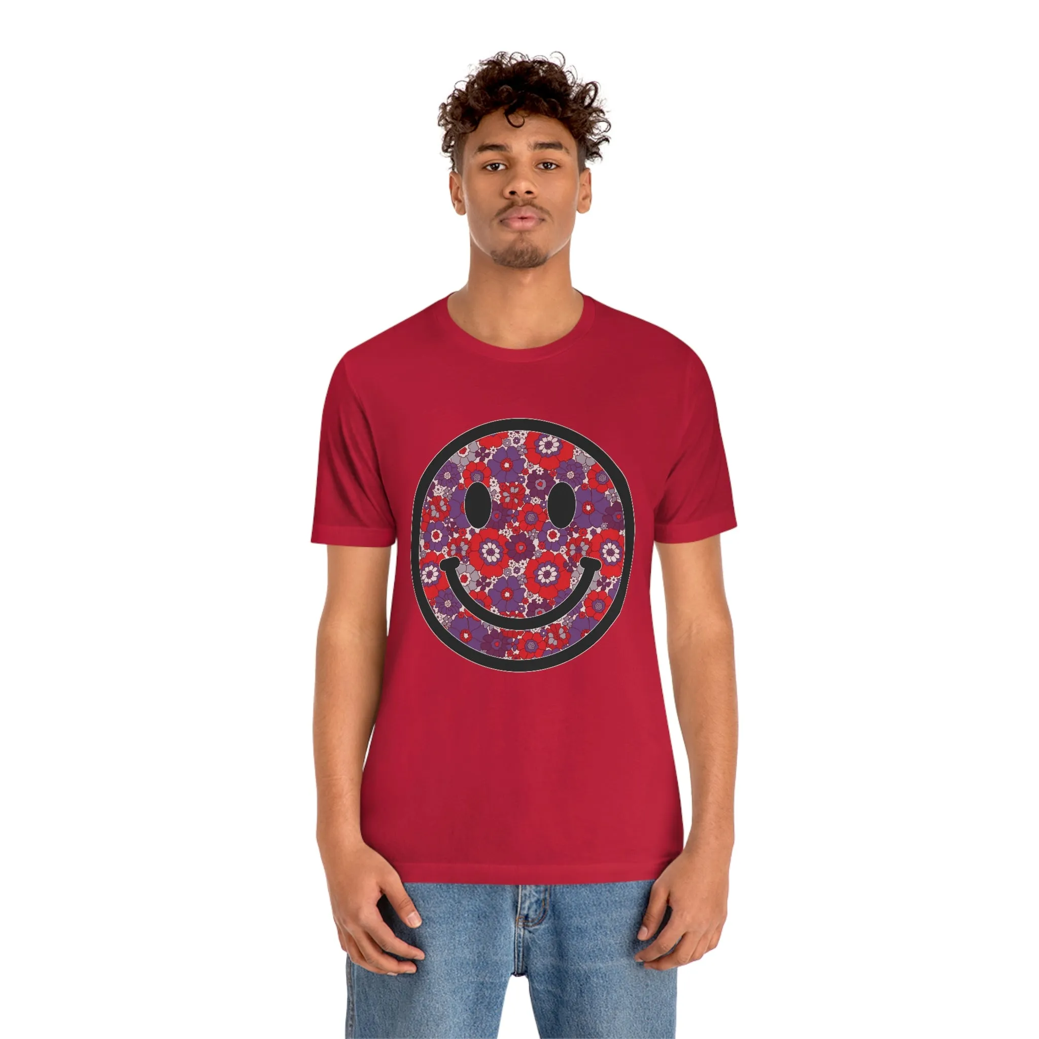 Fourth Of July Red White And Blue Floral Smiley Tee - Unisex Shirt