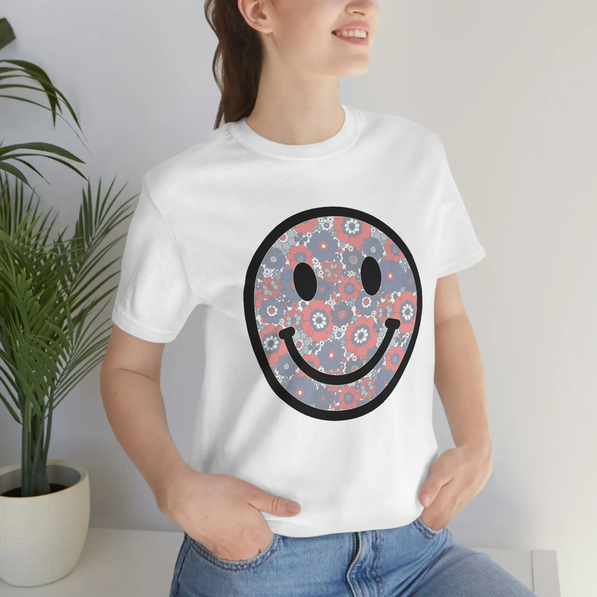 Fourth Of July Red White And Blue Floral Smiley Tee - Unisex Shirt